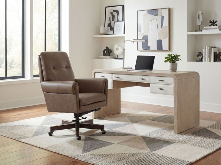 Lenia Rich Brown Leather Upholstered Swivel Tilt Executive Chair