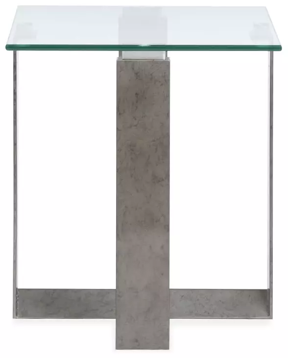 Whitehall Aged Pewter and Chrome Pucks Rectangular Glass Top End Table