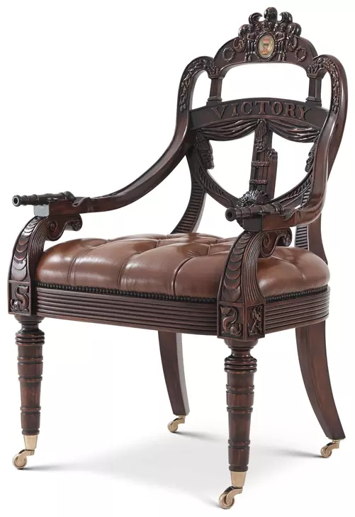 Althorp Antique Buffalo Brown Leather Upholstered Ad Victoriam Arm Chair with Nailhead Trim