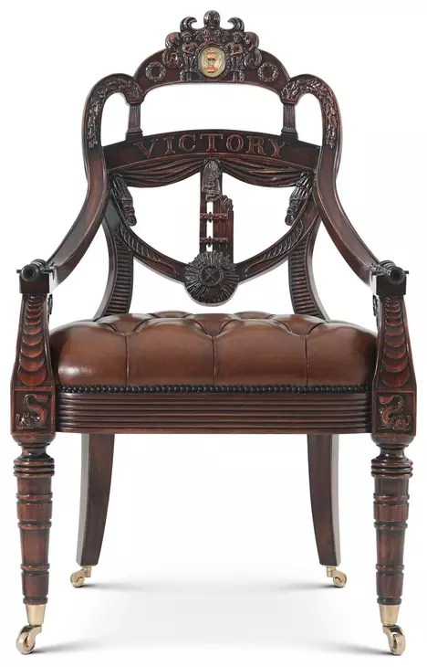 Althorp Antique Buffalo Brown Leather Upholstered Ad Victoriam Arm Chair with Nailhead Trim