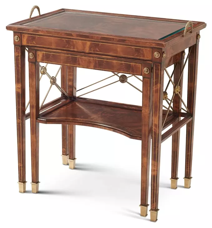 Althorp Ramsey Mahogany and Gold Rectangular Glass Top Nest of Tables
