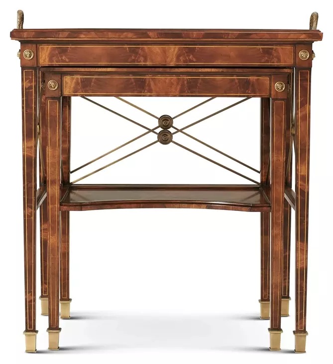 Althorp Ramsey Mahogany and Gold Rectangular Glass Top Nest of Tables