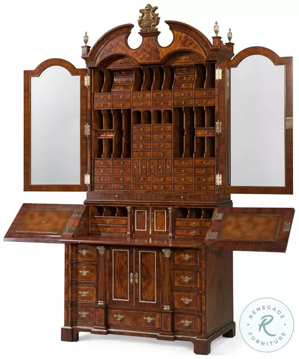 Althorp Italian Gold Rub And Ramsey Mahogany 54" Drawer Secretary Cabinet