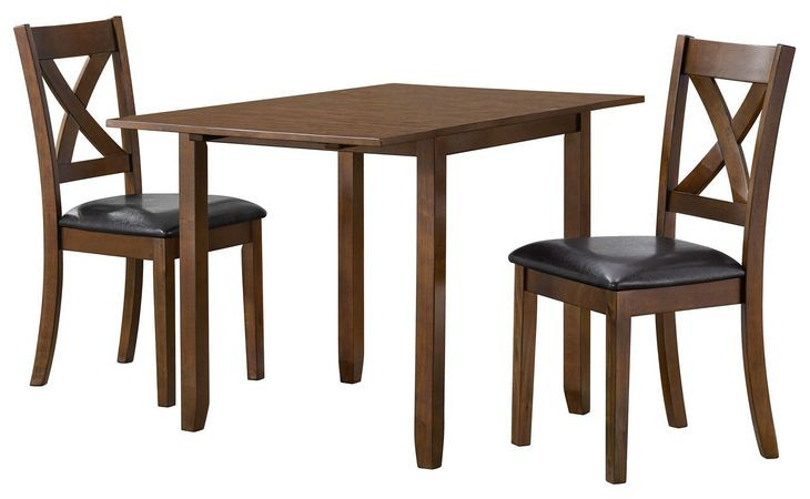 Alexa Espresso and Brown Upholstered 3 Piece Dining Set with Drop Leaf Table