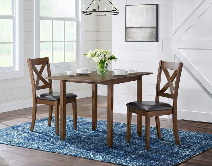 Alexa Espresso and Brown Upholstered 3 Piece Dining Set with Drop Leaf Table
