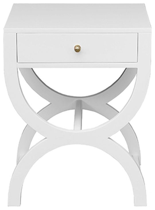 Alexis Matte White Lacquer Rectangular 1 Drawer Side Table
