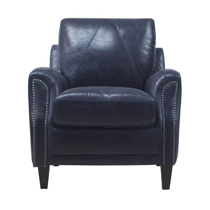 Ashton Midnight Blue Top Grain Leather Living Room Chair with Nailhead Trim