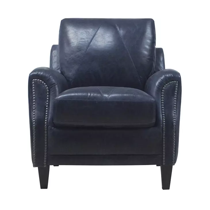 Ashton Midnight Blue Top Grain Leather Living Room Chair with Nailhead Trim