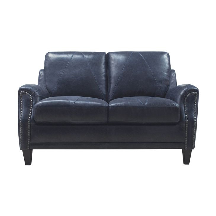 Ashton Midnight Blue 59" Top Grain Leather Loveseat with Nailhead Trim