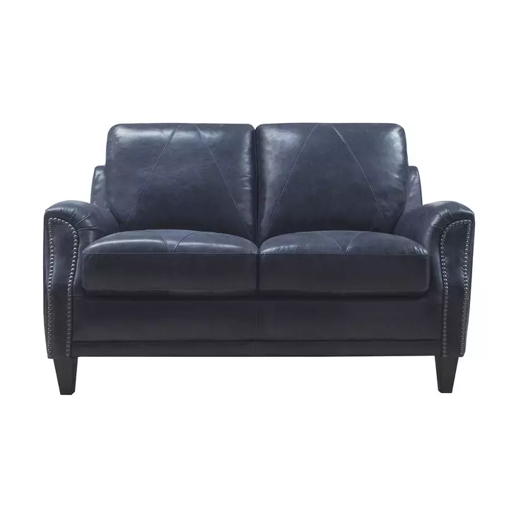 Ashton Midnight Blue 59" Top Grain Leather Loveseat with Nailhead Trim