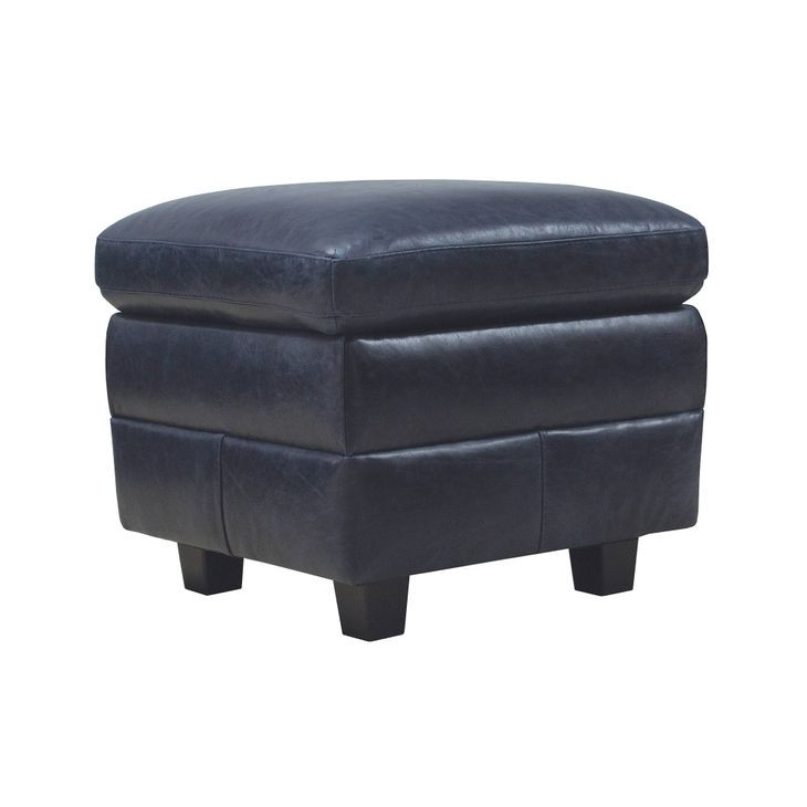 Ashton Midnight Blue Top Grain Leather Ottoman