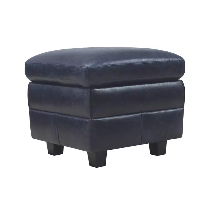 Ashton Midnight Blue Top Grain Leather Ottoman