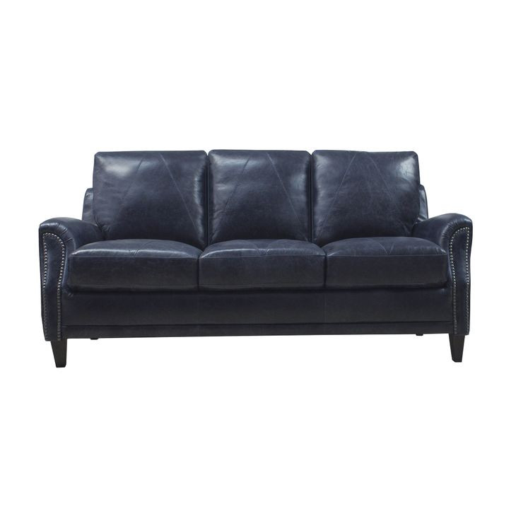 Ashton Midnight Blue 82" Top Grain Leather Sofa with Nailhead Trim