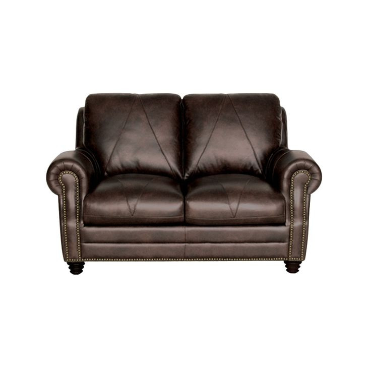 Brookstone Chocolate 61" Leather Loveseat with Nailhead Trim