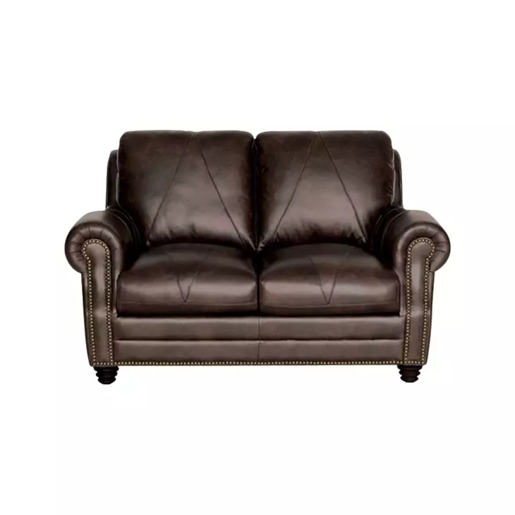 Brookstone Chocolate 61" Leather Loveseat with Nailhead Trim