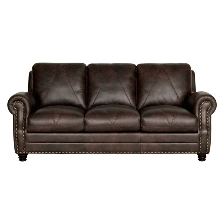 Brookstone Chocolate 86" Leather Sofa with Nailhead Trim