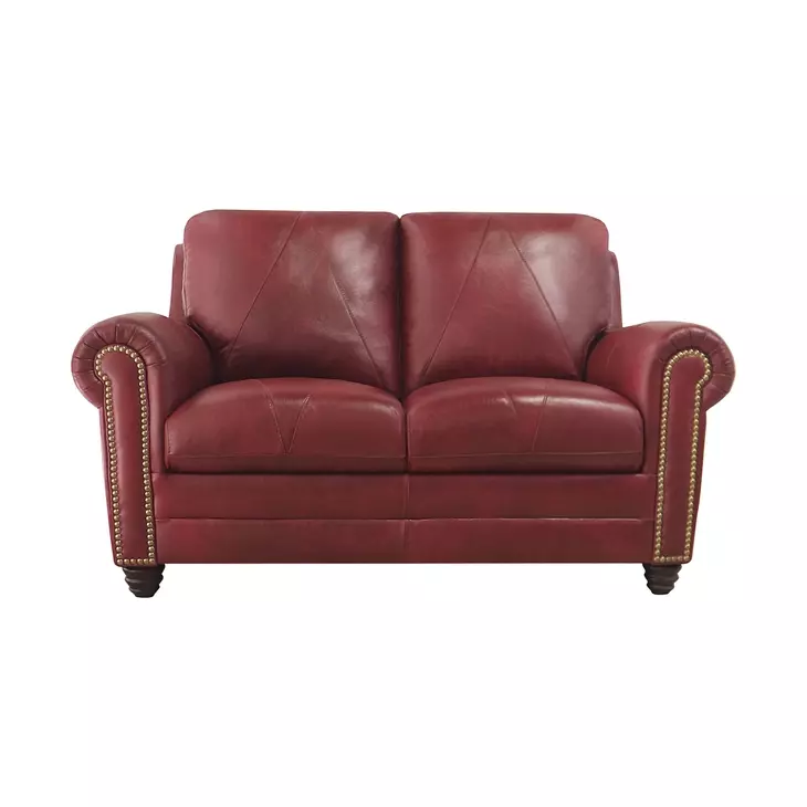 Westfield Cherry 62" Leather Loveseat with Nailhead Trim
