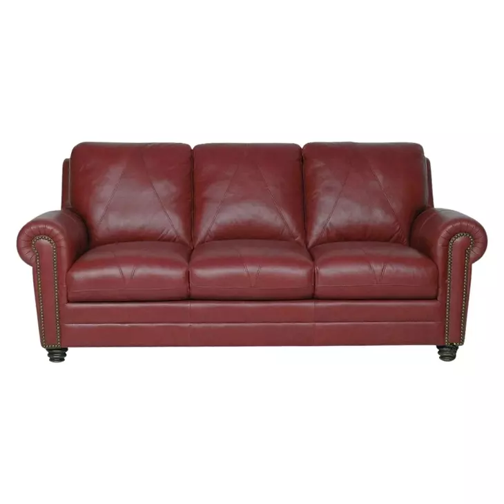 Westfield Cherry 85" Leather Sofa with Nailhead Trim