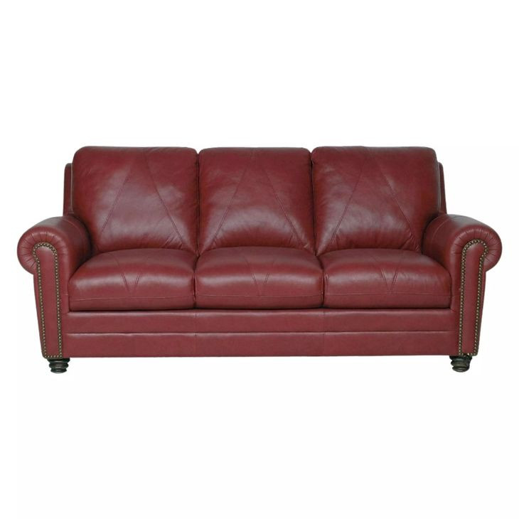 Westfield Cherry 85" Leather Sofa with Nailhead Trim