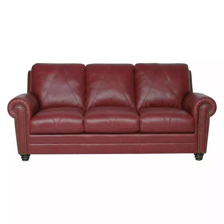 Westfield Cherry 85" Leather Sofa with Nailhead Trim