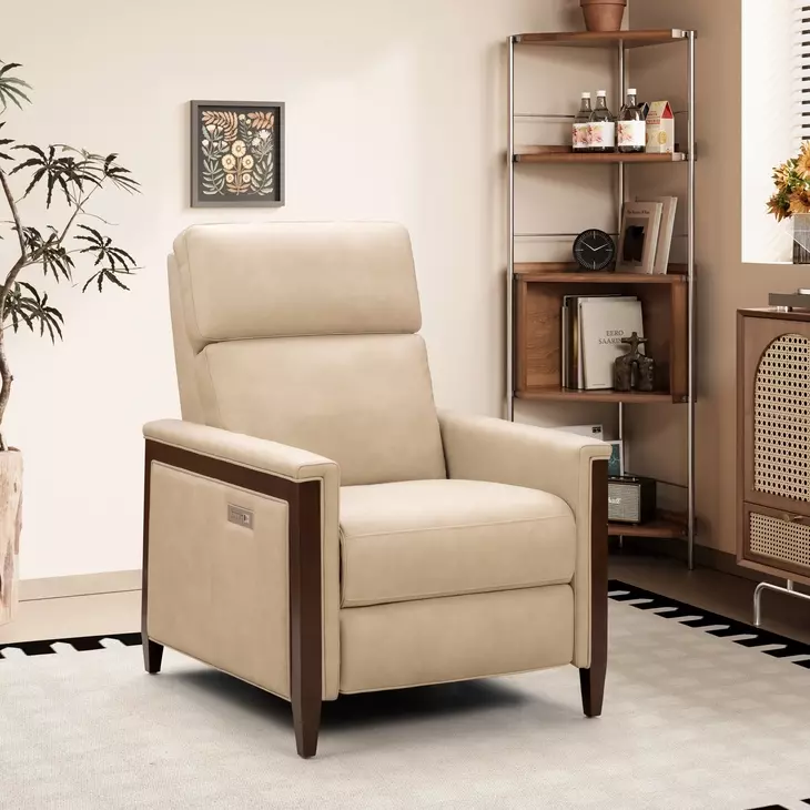 Alice Cashmere Stone Leather Zero Gravity Power Recliner with Power Headrest and USB Charging