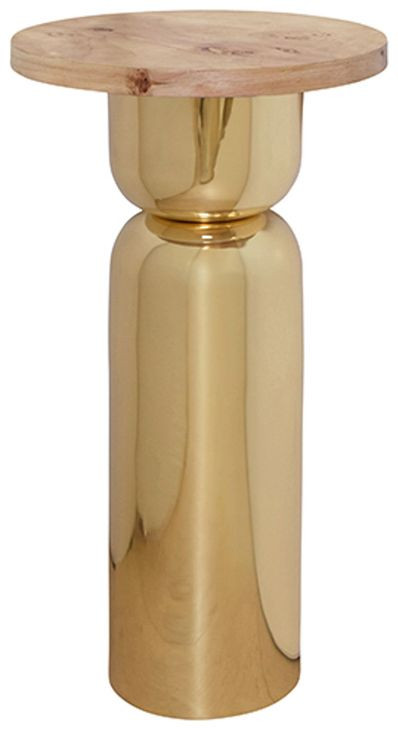 Alina Gold and Brown Round Wood Top Side Table