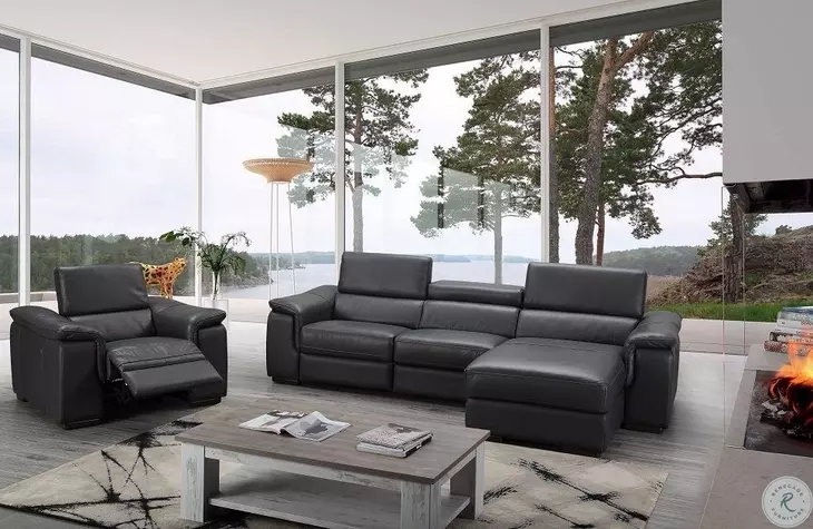 Allegra Slate Gray Leather Power Reclining RAF Sectional