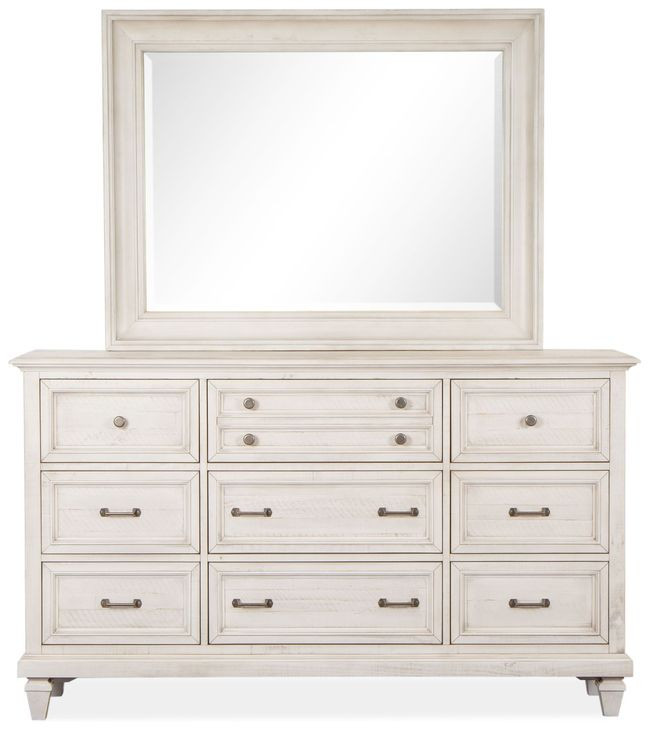 Newport Alabaster 9 Drawer Dresser with Rectangular Mirror