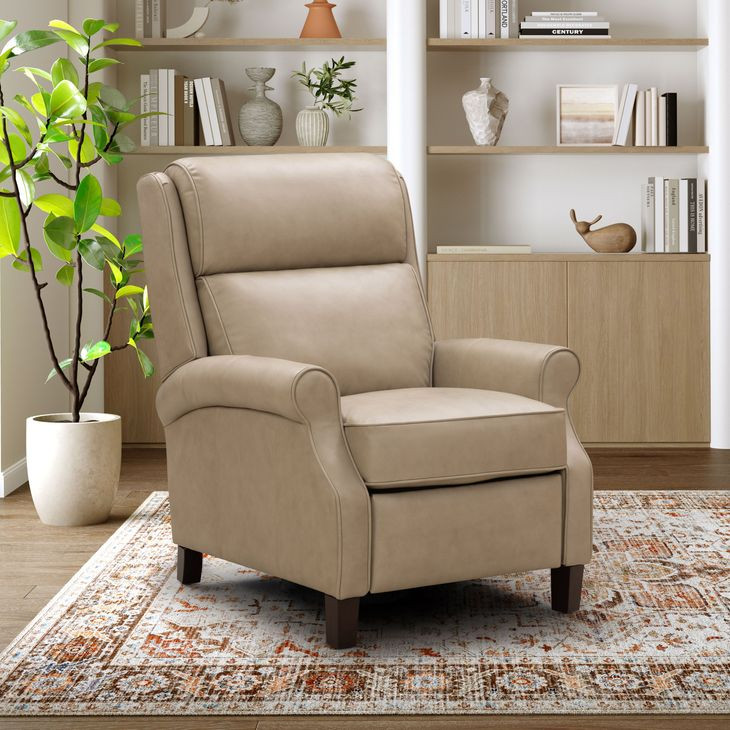 Amber Cashmere Stone Leather Push Thru The Arms Recliner