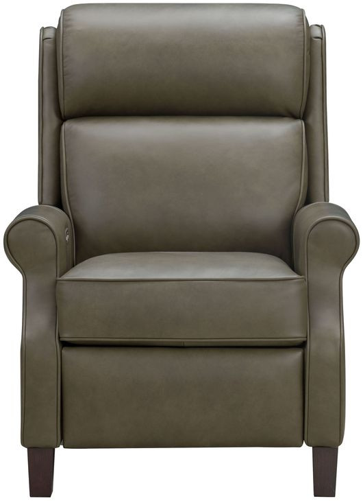 Amber Oasis Olive Leather Power Recliner with USB Charging