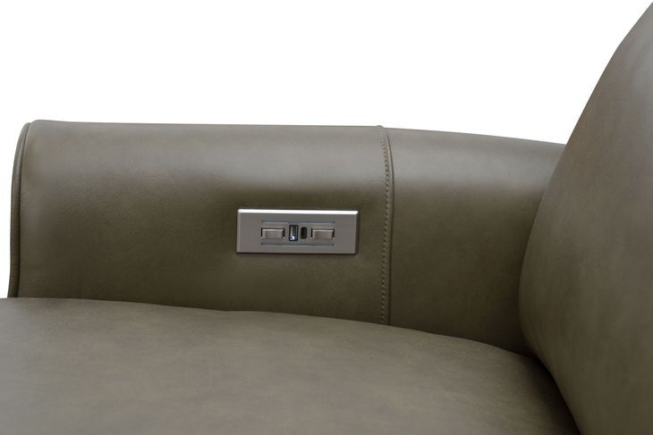 Amber Oasis Olive Leather Power Recliner with USB Charging