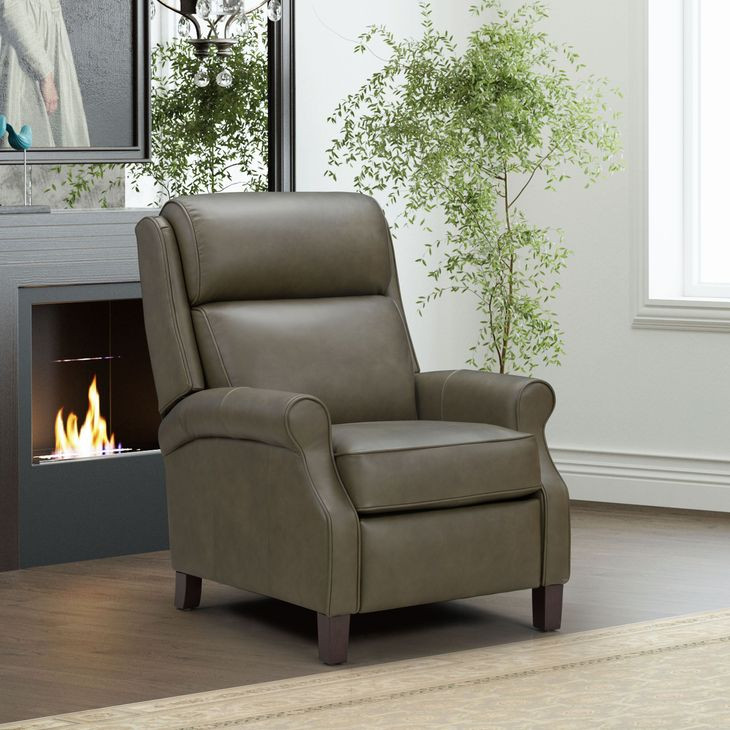 Amber Oasis Olive Leather Power Recliner with USB Charging