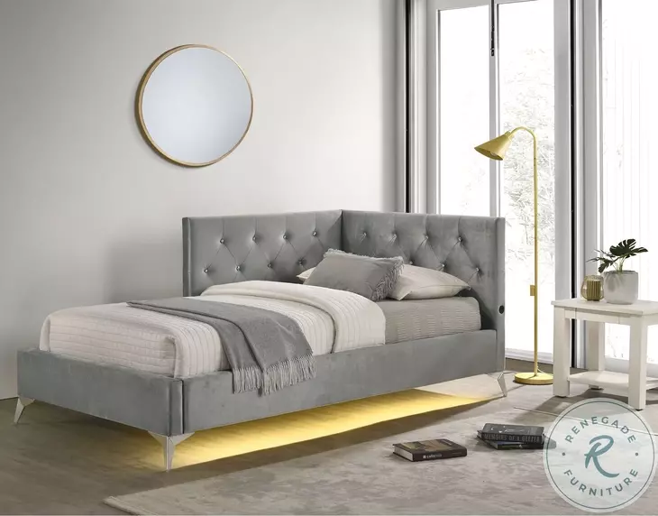 Juniper Grey Twin Upholstered Platform Bed