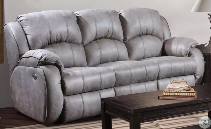Cagney Nickel Power Reclining Double Reclining Sofa with Power Headrest