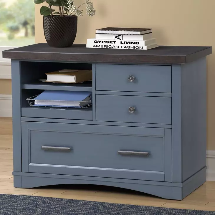 Americana Modern Denim Functional File Cabinet With Power Center