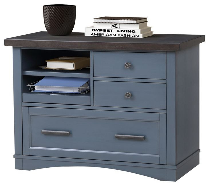 Americana Modern Denim Functional File Cabinet With Power Center