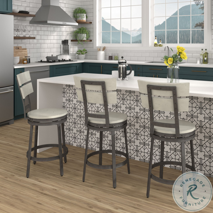 Wilson White And Middle Gray 24" Swivel Stool with Back