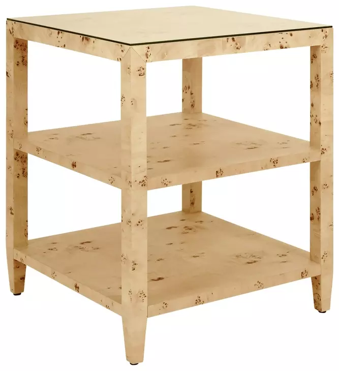 Amie Matte Burl Wood 3 Tier Square Side Table
