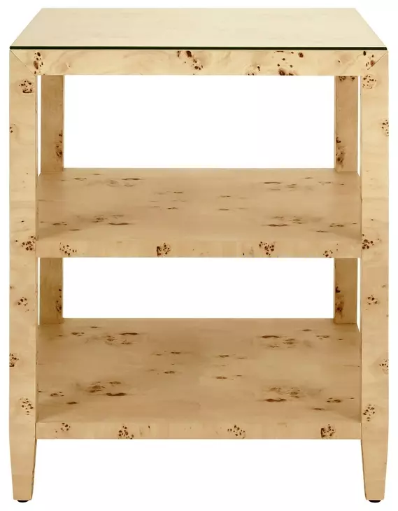 Amie Matte Burl Wood 3 Tier Square Side Table