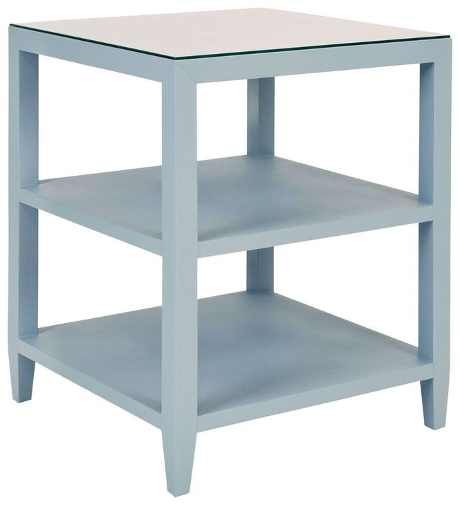 Amie Light Blue Square Glass Top Side Table