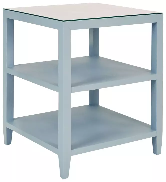Amie Textured Light Blue Linen 3 Tier Square Side Table