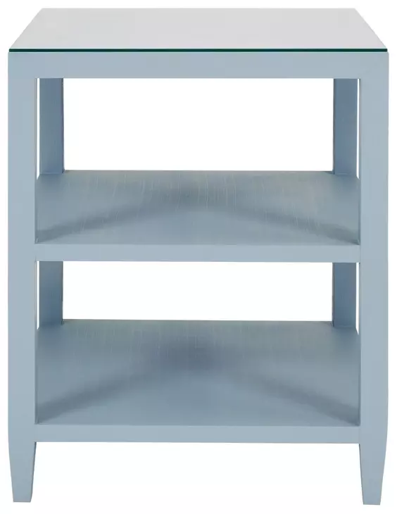 Amie Textured Light Blue Linen 3 Tier Square Side Table