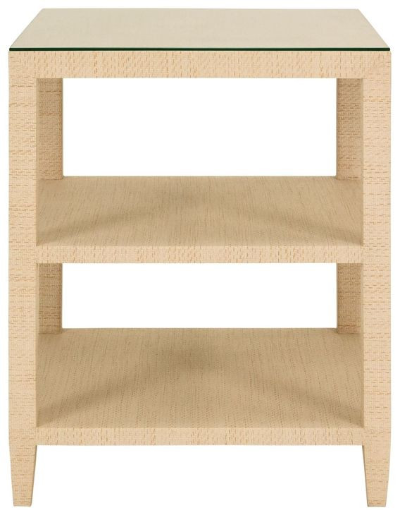 Amie Natural Square Glass Top Side Table