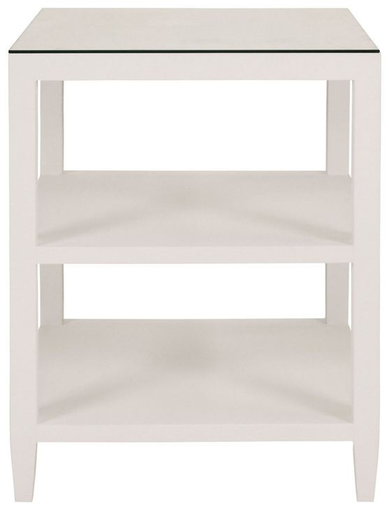 Amie White Square Glass Top Side Table