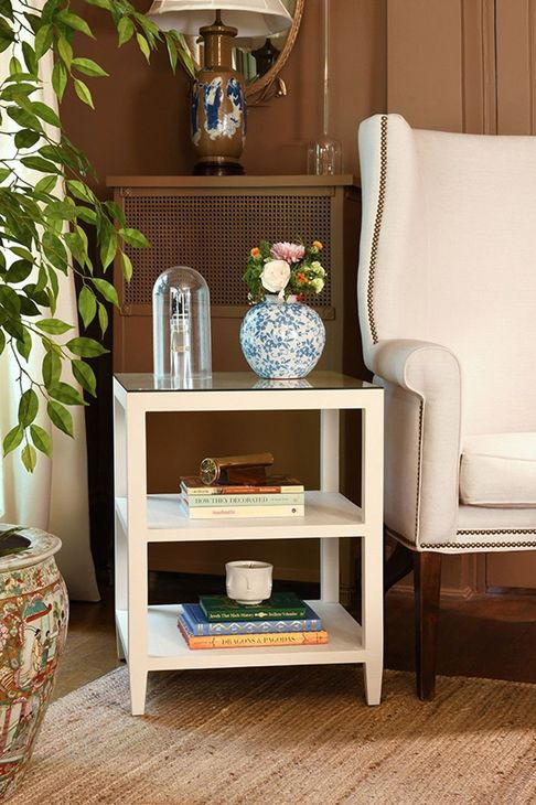 Amie White Square Glass Top Side Table