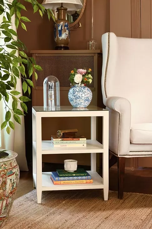 Amie Textured White Linen 3 Tier Square Side Table