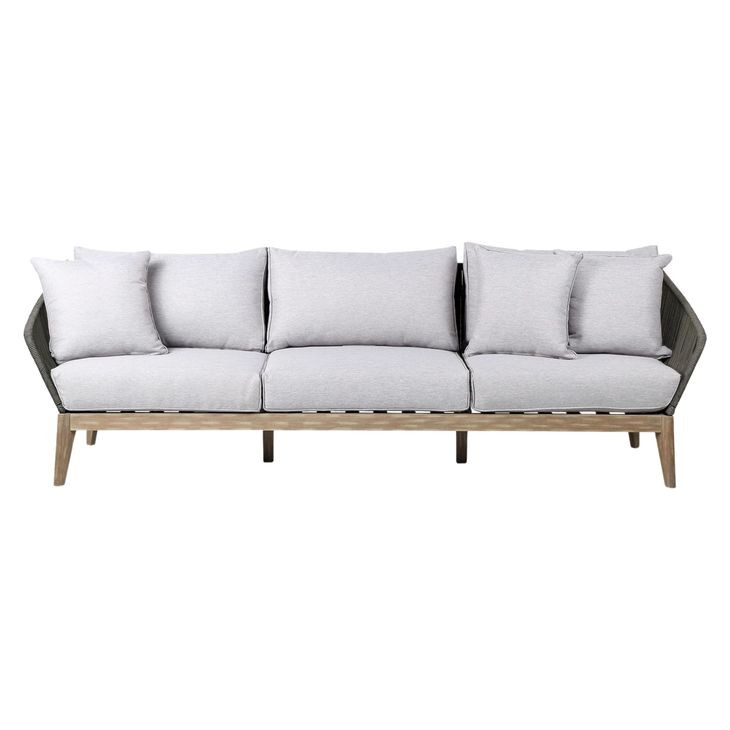 Athos Grey And Dark Eucalyptus Wood 93" Outdoor Sofa