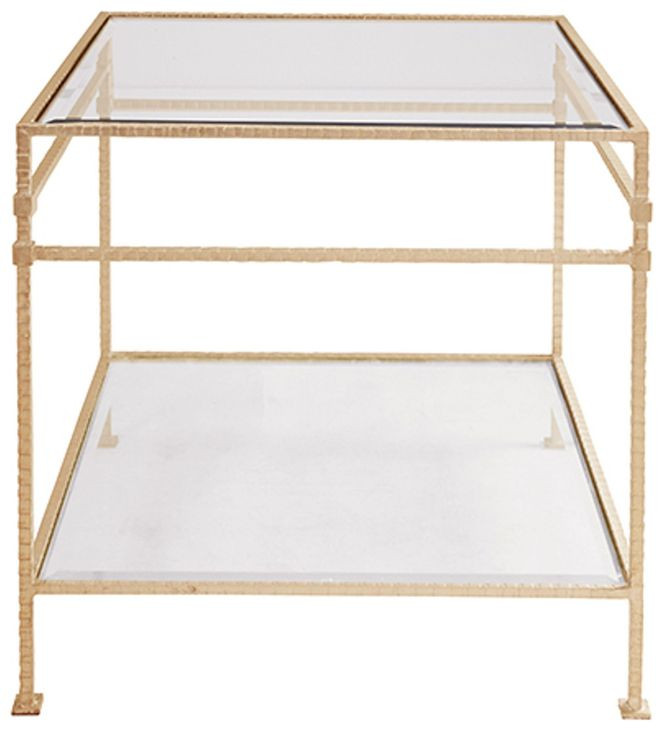 Amos Hammered Gold Leaf Square Side Table with Glass Top