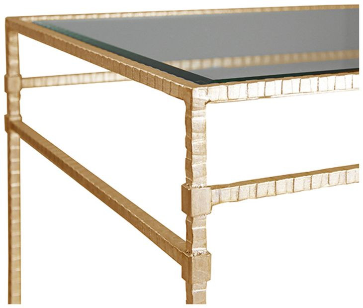 Amos Hammered Gold Leaf Square Side Table with Glass Top