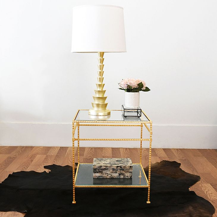 Amos Hammered Gold Leaf Square Side Table with Glass Top